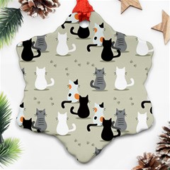 Cute Cat Seamless Pattern Snowflake Ornament (two Sides)