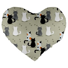 Cute Cat Seamless Pattern Large 19  Premium Heart Shape Cushions by Simbadda