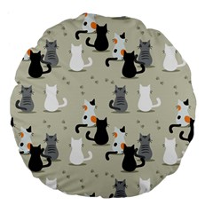 Cute Cat Seamless Pattern Large 18  Premium Flano Round Cushions by Simbadda