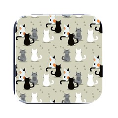 Cute Cat Seamless Pattern Square Metal Box (black) by Simbadda