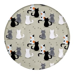 Cute Cat Seamless Pattern Round Glass Fridge Magnet (4 Pack)