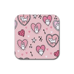 Cartoon Cute Valentines Day Doodle Heart Love Flower Seamless Pattern Vector Rubber Coaster (square) by Simbadda