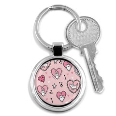 Cartoon Cute Valentines Day Doodle Heart Love Flower Seamless Pattern Vector Key Chain (round) by Simbadda