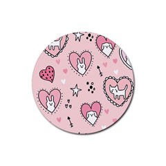 Cartoon Cute Valentines Day Doodle Heart Love Flower Seamless Pattern Vector Rubber Coaster (round) by Simbadda