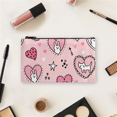 Cartoon Cute Valentines Day Doodle Heart Love Flower Seamless Pattern Vector Cosmetic Bag (small) by Simbadda