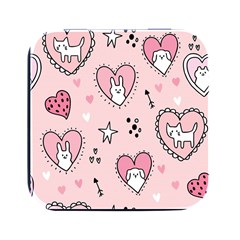 Cartoon Cute Valentines Day Doodle Heart Love Flower Seamless Pattern Vector Square Metal Box (black) by Simbadda