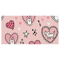 Cartoon Cute Valentines Day Doodle Heart Love Flower Seamless Pattern Vector Banner And Sign 8  X 4  by Simbadda