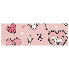 Cartoon Cute Valentines Day Doodle Heart Love Flower Seamless Pattern Vector Banner And Sign 9  X 3  by Simbadda