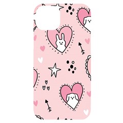 Cartoon Cute Valentines Day Doodle Heart Love Flower Seamless Pattern Vector Iphone 14 Plus Black Uv Print Case by Simbadda