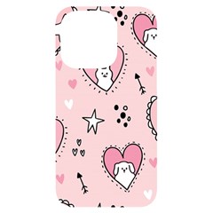 Cartoon Cute Valentines Day Doodle Heart Love Flower Seamless Pattern Vector Iphone 14 Pro Black Uv Print Case by Simbadda