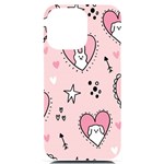 Cartoon Cute Valentines Day Doodle Heart Love Flower Seamless Pattern Vector iPhone 14 Pro Max Black UV Print Case Front