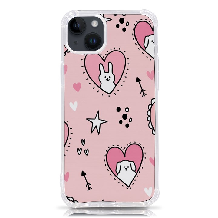 Cartoon Cute Valentines Day Doodle Heart Love Flower Seamless Pattern Vector iPhone 14 Plus TPU UV Print Case