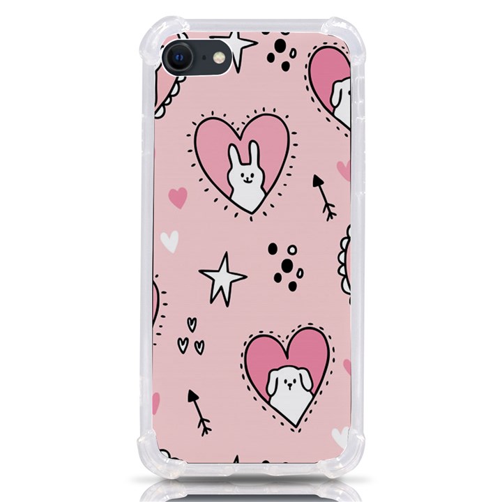 Cartoon Cute Valentines Day Doodle Heart Love Flower Seamless Pattern Vector iPhone SE