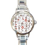 Vector Thin Line Art Vet Seamless Pattern Round Italian Charm Watch Front