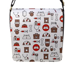 Vector Thin Line Art Vet Seamless Pattern Flap Closure Messenger Bag (l) by Simbadda