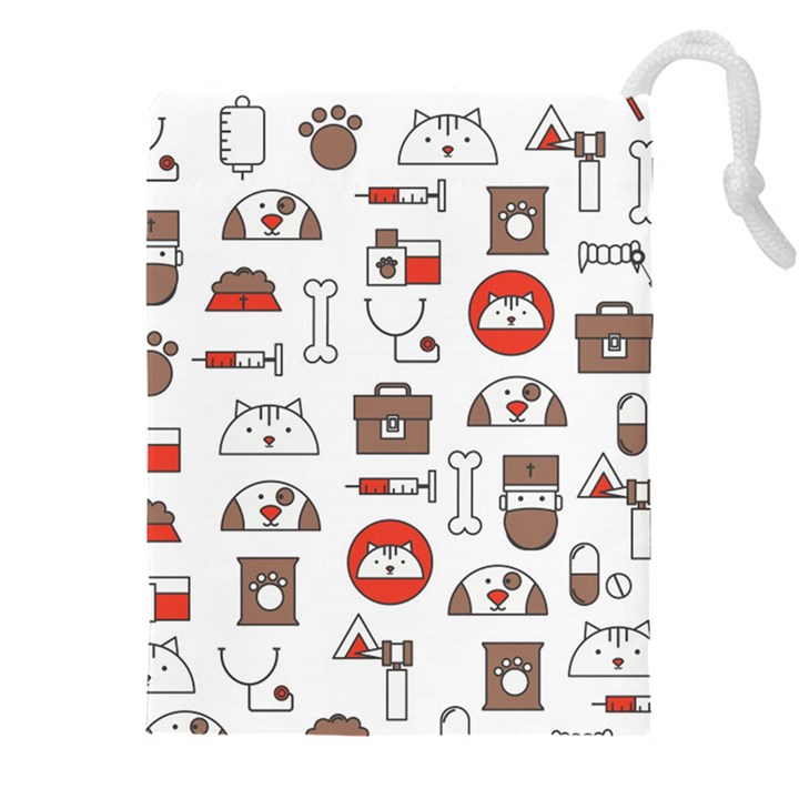 Vector Thin Line Art Vet Seamless Pattern Drawstring Pouch (5XL)