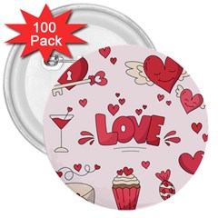 Hand Drawn Valentines Day Element Collection 3  Buttons (100 Pack)  by Simbadda