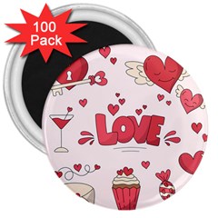 Hand Drawn Valentines Day Element Collection 3  Magnets (100 Pack) by Simbadda