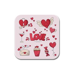 Hand Drawn Valentines Day Element Collection Rubber Square Coaster (4 Pack) by Simbadda