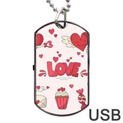 Hand Drawn Valentines Day Element Collection Dog Tag Usb Flash (two Sides) by Simbadda