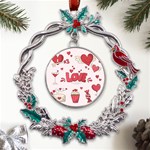 Hand Drawn Valentines Day Element Collection Metal X mas Wreath Holly leaf Ornament Front