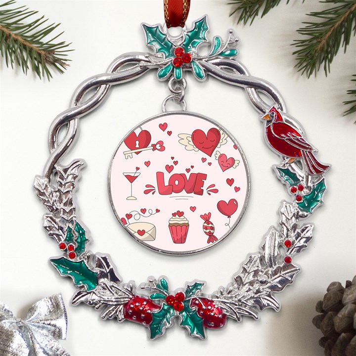 Hand Drawn Valentines Day Element Collection Metal X mas Wreath Holly leaf Ornament