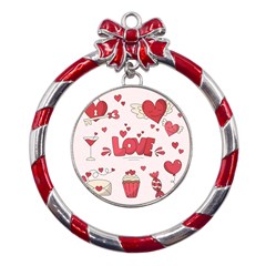 Hand Drawn Valentines Day Element Collection Metal Red Ribbon Round Ornament