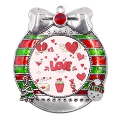 Hand Drawn Valentines Day Element Collection Metal X mas Ribbon With Red Crystal Round Ornament