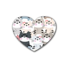 Cute Cat Couple Seamless Pattern Cartoon Rubber Heart Coaster (4 Pack) by Simbadda