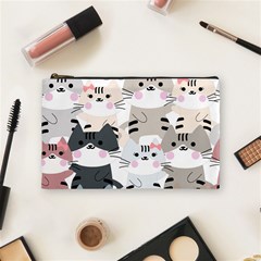 Cute Cat Couple Seamless Pattern Cartoon Cosmetic Bag (medium) by Simbadda