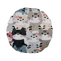 Cute Cat Couple Seamless Pattern Cartoon Standard 15  Premium Round Cushions by Simbadda