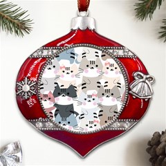 Cute Cat Couple Seamless Pattern Cartoon Metal Snowflake And Bell Red Ornament by Simbadda