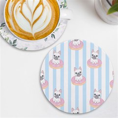 French-bulldog-dog-seamless-pattern Uv Print Round Tile Coaster by Simbadda