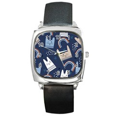 Colorful-cute-cats-seamless-pattern Square Metal Watch by Simbadda