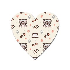 Pug-dog-cat-with-bone-fish-bones-paw-prints-ball-seamless-pattern-vector-background Heart Magnet by Simbadda