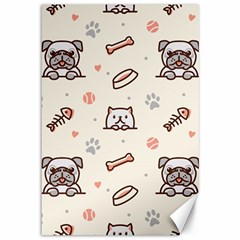 Pug-dog-cat-with-bone-fish-bones-paw-prints-ball-seamless-pattern-vector-background Canvas 12  X 18  by Simbadda