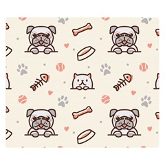 Pug-dog-cat-with-bone-fish-bones-paw-prints-ball-seamless-pattern-vector-background Two Sides Premium Plush Fleece Blanket (small) by Simbadda