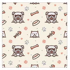 Pug-dog-cat-with-bone-fish-bones-paw-prints-ball-seamless-pattern-vector-background Square Satin Scarf (36  X 36 ) by Simbadda