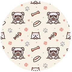 Pug-dog-cat-with-bone-fish-bones-paw-prints-ball-seamless-pattern-vector-background Wooden Bottle Opener (round) by Simbadda