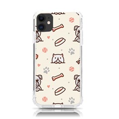 Pug-dog-cat-with-bone-fish-bones-paw-prints-ball-seamless-pattern-vector-background Iphone 11 Tpu Uv Print Case by Simbadda