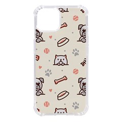 Pug-dog-cat-with-bone-fish-bones-paw-prints-ball-seamless-pattern-vector-background Iphone 14 Tpu Uv Print Case by Simbadda