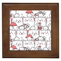 Cute-cat-chef-cooking-seamless-pattern-cartoon Framed Tile by Simbadda