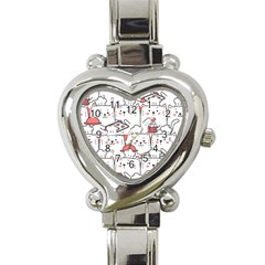 Cute-cat-chef-cooking-seamless-pattern-cartoon Heart Italian Charm Watch by Simbadda