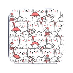 Cute-cat-chef-cooking-seamless-pattern-cartoon Square Metal Box (black) by Simbadda