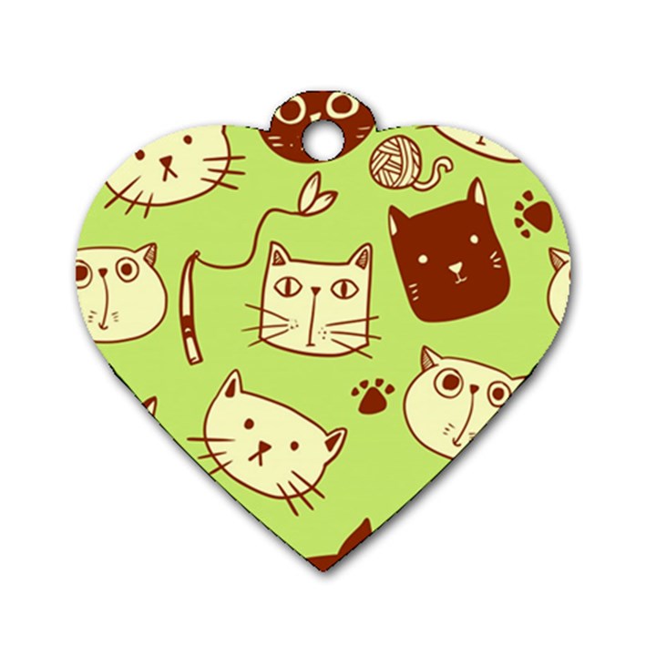 Cute-hand-drawn-cat-seamless-pattern Dog Tag Heart (One Side)