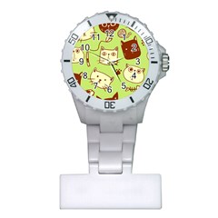 Cute-hand-drawn-cat-seamless-pattern Plastic Nurses Watch by Simbadda