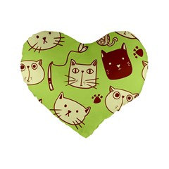 Cute-hand-drawn-cat-seamless-pattern Standard 16  Premium Flano Heart Shape Cushions by Simbadda