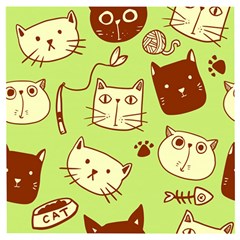 Cute-hand-drawn-cat-seamless-pattern Wooden Puzzle Square by Simbadda