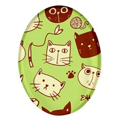 Cute-hand-drawn-cat-seamless-pattern Oval Glass Fridge Magnet (4 Pack) by Simbadda