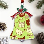 Cute-hand-drawn-cat-seamless-pattern Metal Holly Leaf Bell Ornament Front